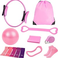 Kit de Pilates 13 Pièces : Ballon de Yoga Rose, Anneau de Yoga, Bande Élastique, Cercle de Pilates – Ensemble d'Exercices et de Fitness