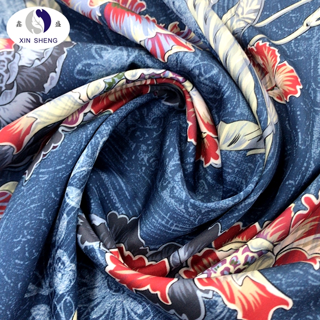 Полишелковый Блестящий Мягкий Гладкий на заказ цифровой 50D атласный принт джинсовый цветочный дизайн для платья для девочек