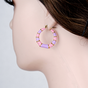 304 316 Spot Goods Trendy <b>Pink</b> Purple Resin Hoop Earrings Gold Plated Women's Party Jewelry Fashion Statement Ear Rings - Product Image 2