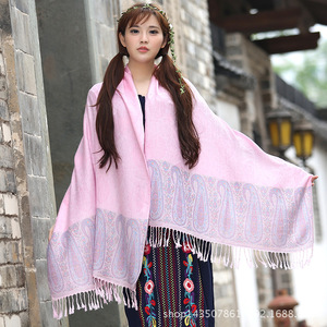 Al por mayor Bufanda <span class=keywords><strong>de</strong></span> pashmina <span class=keywords><strong>de</strong></span> algodón jacquard con estampado étnico Paisley, <span class=keywords><strong>de</strong></span> moda para mujer, con borlas, tipo chal largo envolvente - Product Image 3