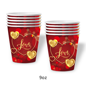 Décoration de fête sur le thème de la Saint-Valentin, vaisselle jetable en carton blanc, assiettes en papier de 7 pouces/9 pouces, gobelets, serviettes, mariage - Product Image 3