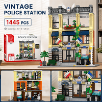 Collection de Blocs de Construction Miniatures Scène Urbaine : Station de Police Vintage, Magasins de Rue, Jouets pour Scènes de Ville
