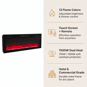 <span class=keywords><strong>Chimenea</strong></span> Eléctrica de Pared de 42 Pulgadas <span class=keywords><strong>con</strong></span> 12 Colores de Llama y Control Táctil, Calentador Lineal de 1500W para Pared Multimedia de Hotel - Product Image 4