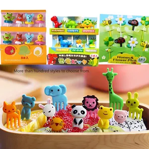 Милые миниатюрные животные на ферме, знак бенто, детский мультяшный набор вилок с фруктами, креативный пластиковый декоративный знак бенто на выбор
