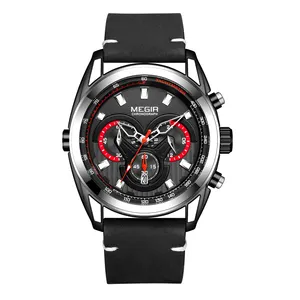 Relojes Hombre Megir 2135 Waterproof Fashion Alloy Quartz Watch Luxury Men Wrist Leather Chronograph Watches