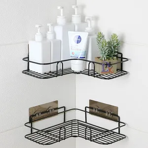 Étagères de rangement d'angle de salle de bain support mural porte-shampooing panier de vidange de douche en fer organisateur sans poinçon accessoires de bain