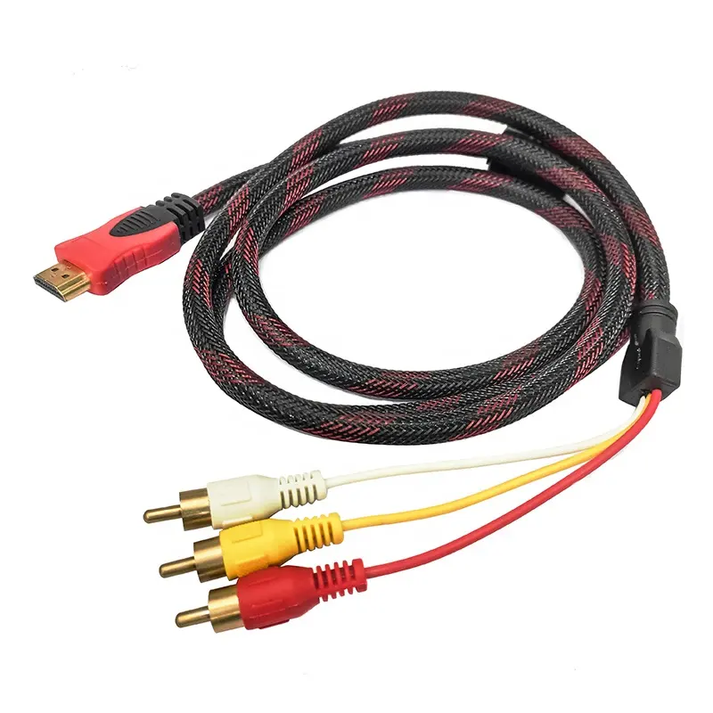 Kabel Konverter Adapter Audio Video Komposit HDMI Ke 3 RCA Male To 3 RCA Lotus 1.5M Nilon HD