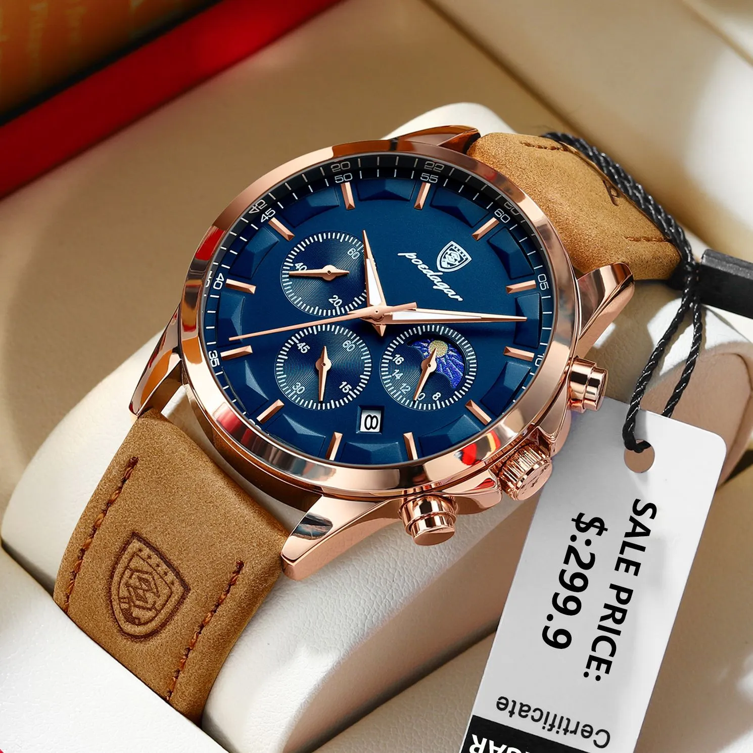 Reloj de pulsera de lujo Poedagar para hombre, reloj deportivo de cuero para hombre, reloj de cuarzo resistente al agua, calendario luminoso, relojes cronógrafos para hombre