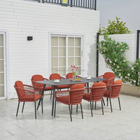 Ensemble de salle à manger moderne en aluminium avec 8 chaises en corde pour restaurant et jardin, utilisation extérieure
