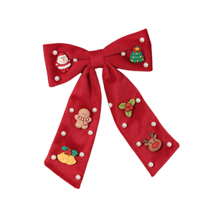 Pinza de Pelo Grande de Lujo CN de 5.1 Pulgadas con Lazo de Tela Navideño, Estilo Europeo-Americano, con Dijes de Dibujos Animados de Papá Noel y Árboles, para Niñas - Product Image 1