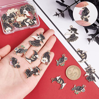 Breloques Gothiques : Corbeau, Lune Noire, Crâne, Rose, Halloween – Breloques Émaillées Animaux et Oiseaux pour la Fabrication de Bijoux