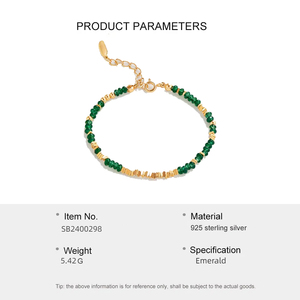 Cuentas vintage de malaquita de alta calidad, pulsera de plata S925 rota apilada, joyería chapada en oro de 14K para mujer - Product Image 2