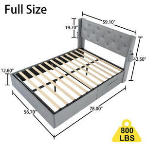 Cadre de lit plateforme réglable King Size avec rangement à vérin à gaz et tête de lit capitonnée moderne à volants, écologique - Product Image 2