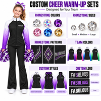 Veste de cheerleading violette ombrée personnalisée à fermeture éclair intégrale, col montant, imprimé inaltérable, pantalon évasé, ensemble d'échauffement pour entraînement d'équipe