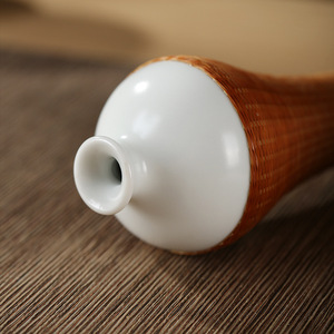 Handmade Bamboo Woven Ceramic <b>Vase</b> Round Asian Zen Style Decorative <b>Small</b> Plum <b>Vase</b> For Tea Room And Dining Table - Product Image 4