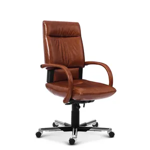 Chaise de bureau de luxe moderne en cuir véritable véritable marron, à dossier haut, ergonomique, pour patron et PDG