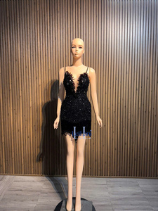 Vestido Maxi Bodycon de Lujo Negro de Seda con Pedrería y Escote en V Profundo para Mujer, Cómodo, Antiarrugas, Transpirable, Estilo Urbano para Fiesta - Product Image 3