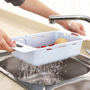 <b>Sink</b> <b>Basket</b> 35x19x8 Cm Extendable To 47 Cm White Plastic Vegetable Fruit Colander For Any <b>Sink</b> - Product Image 6