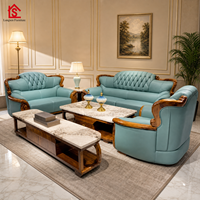 Ensemble de canapés de luxe européens, cadre en bois massif noir et or, canapé en cuir de vachette pleine fleur pour grand appartement ou villa