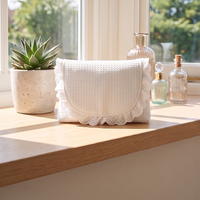 Sac de maquillage portable en tissu gaufré brodé, personnalisé, écologique, pour filles, vente en gros