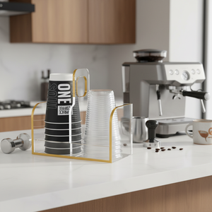 Organizzatore di Lusso in Acrilico per Tazze con Dettagli Dorati, Espositore a 2 Scomparti per Bicchieri Monouso, Stazione Caffè, Piano Cucina - Product Image 4