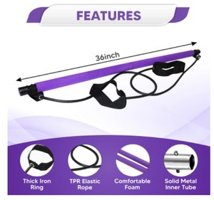 Barre de Pilates portable et détachable pour exercices de yoga et de Pilates, barre d'étirement avec bande de résistance - Product Image 3