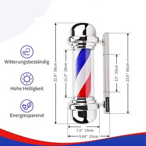 Poteau de Barbier Rotatif à LED 60CM, Enseigne Lumineuse Extérieure pour Salon de Coiffure, Lampe Murale Rayures Rouge Blanc Bleu avec Ampoule - Product Image 2