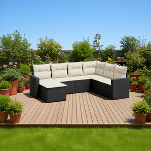 Conjunto de Sofás Modulares de Ratán Negro para Jardín, Muebles Resistentes para Exteriores con Cojines de Espuma de Alta Densidad - Product Image 2