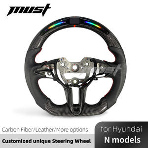 Volante Deportivo Personalizado de Fibra de Carbono Real con Luces LED y Agarre de Cuero Perforado para Hyundai I30N I20N Elantra <span class=keywords><strong>N</strong></span> <span class=keywords><strong>N</strong></span>-line <span class=keywords><strong>Fastback</strong></span> - Product Image 2