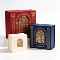 Boîte cadeau de mariage personnalisée OEM ODM avec poignée rouge et blanche, design en verre teinté, Amour éternel, vente en gros
