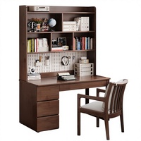 Bureau d'ordinateur en bois massif de style nordique avec étagère intégrée pour la maison, la chambre, le salon - Bureau d'étude pour étudiant en petit appartement avec panneau perforé