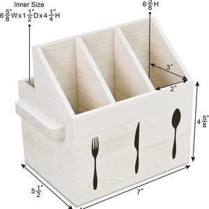 Caja de almacenamiento de cubiertos de madera con 4 compartimentos y asas para uso en la encimera de la cocina - Product Image 3