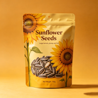 Sachet refermable personnalisé imprimé tournesol avec trou de suspension, en plastique de qualité alimentaire, pour l'emballage de 150g de graines de tournesol, noix et snacks