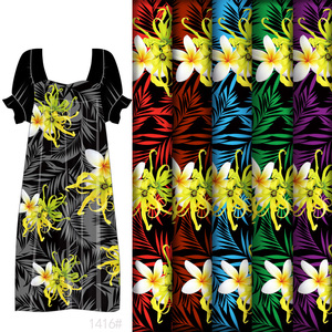 Tessuto in Poliestere con Stampa Floreale Frangipani <span class=keywords><strong>e</strong></span> Ylang Ylang per Camicie <span class=keywords><strong>e</strong></span> Abiti in Stile Resort delle Isole del Pacifico <span class=keywords><strong>e</strong></span> Abbigliamento da Spiaggia - Product Image 1
