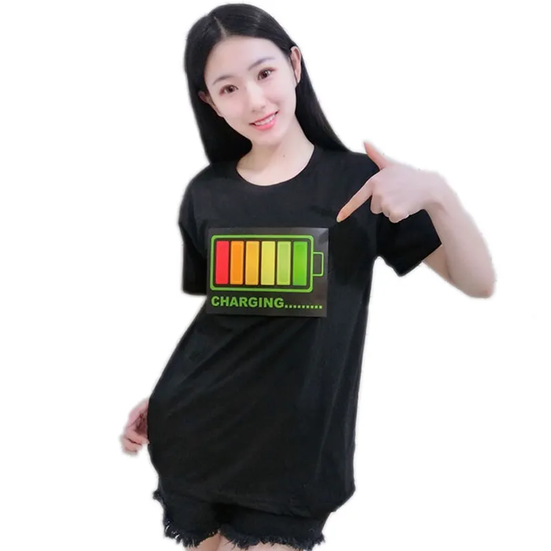 Hot Sell Factory Supply El LED blinkt Programmier bares LED-T-Shirt leuchtet im Dunkeln Sound aktivierte Shirts