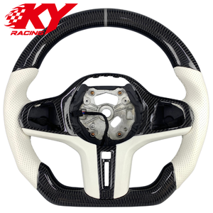 Volante deportivo personalizado de fibra de carbono y cuero blanco, compatible con BMW G20 G30 G21 G22 G32 G05 G06 G80 G87 M2 M3 M4 X3 X5 - Product Image 1