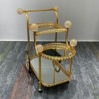 Chariot de service de luxe en verre miroir et métal doré pour salle à manger, hôtel, banquet, événement, fête, mariage, chariot à desserts, bar à domicile, chariot à boissons