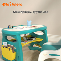 Ensemble Chaise et Bureau Moderne en Plastique pour Enfants Playful Era, Design Hippopotame, Hauteur Réglable/Fixe, Surface à Dessiner Effaçable, Sécurité pour Chambre à Coucher