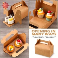 Boîte à poignée intégrée en papier kraft Baoren, boîte à pâtisserie pliable, boîte cadeau en papier pour cupcake, biscuit, dessert