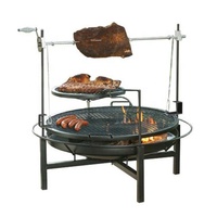 Barbecue rotatif multifonctionnel robuste avec grille de cuisson à 2 niveaux pour jardin extérieur