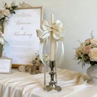 Décoration en satin ivoire faite à la main, nœud en ruban pour bougie conique de mariage, cérémonie religieuse, décoration de table