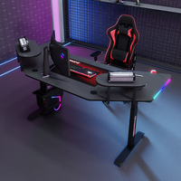 Bureau de jeu ergonomique en métal fini carbone avec éclairage RGB, table réglable en hauteur électriquement pour le bureau à domicile et la salle de jeux