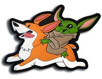 "Corgi's Gone Wild" - Patch de dessin animé en PVC représentant un bébé extraterrestre et un Corgi