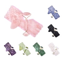 Mushang Masseur Facial 3-en-1 en Quartz Rose, Améthyste, Jade et Aventurine Verte, Rouleaux Gua Sha, Masque pour les Yeux, Visage et Cou, Personnalisable
