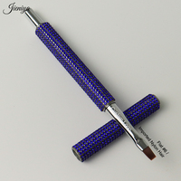 Pinceau à ongles ovale plat en nylon de haute qualité, importé, décoré de strass bleus de luxe, populaire en 2027, pour gel UV
