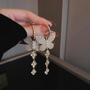 Orecchini Pendenti a Farfalla Lunghi con Nappe a Cerchio per Donna, <span class=keywords><strong>Gioielli</strong></span> Scintillanti da Sposa, Moda all'Ingrosso - Product Image 4
