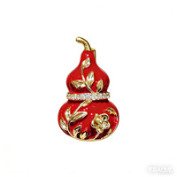 Broche Gourde Rouge Dorée Émail Floral Micro-Pavé Zircon Épingle de Revers pour Femme