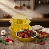 Barquettes jetables en aluminium doré pour la restauration, avec couvercle en PP, capacité 3100 ml, rondes, qualité alimentaire, pour plats à emporter