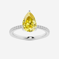 Cincin Berlian Moissanite 1.5CT Bentuk Pir Warna Alami Safir Kuning Zaitun Biru Hijau Perak Sterling 925 untuk Pertunangan