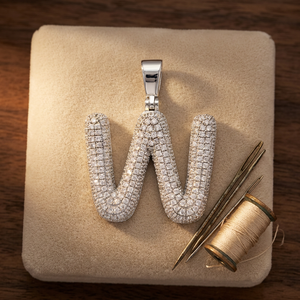Pendentif de luxe en argent 925 plaqué rhodium avec lettre W en zircon pavé, chaîne à maillons, taille brillant rond, style hip-hop, unisexe, pour usage quotidien - Product Image 4